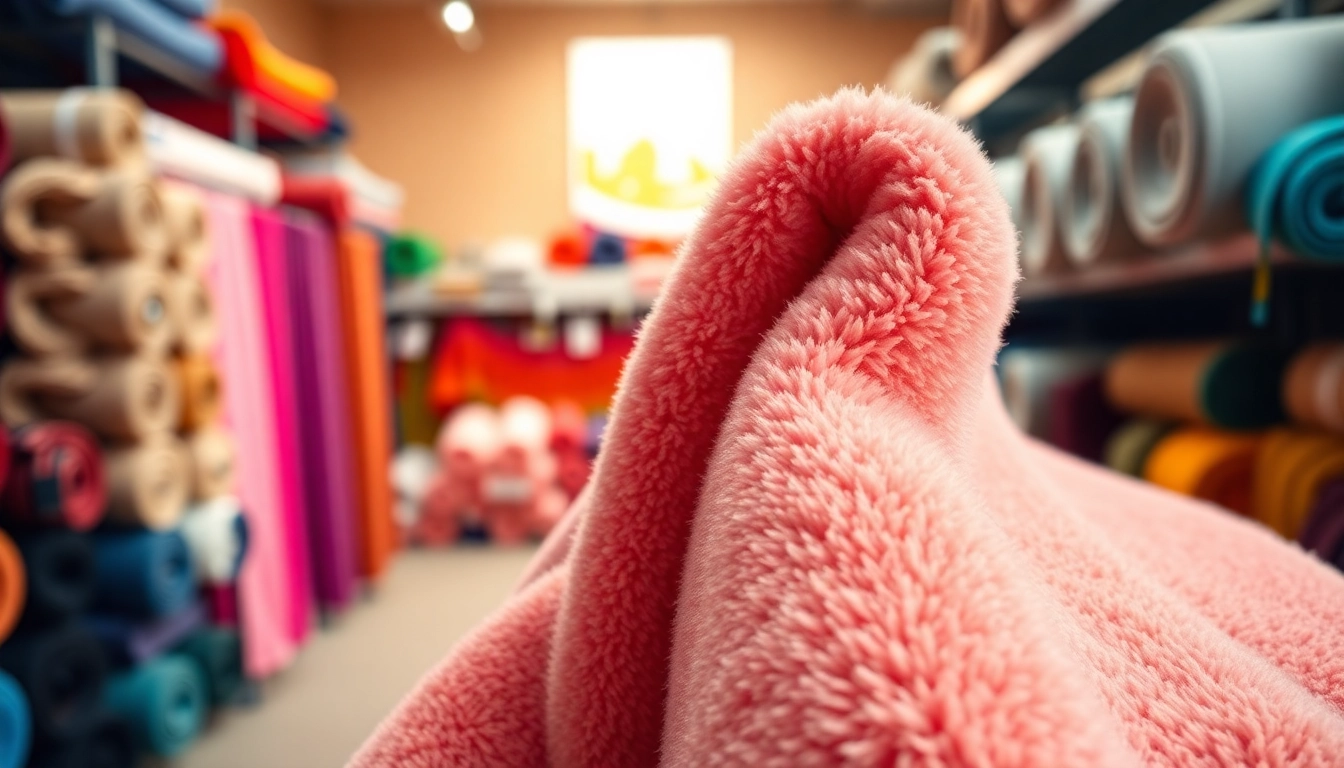 Bekijk fleece stoffen van hoge kwaliteit in een stijlvolle winkelomgeving.