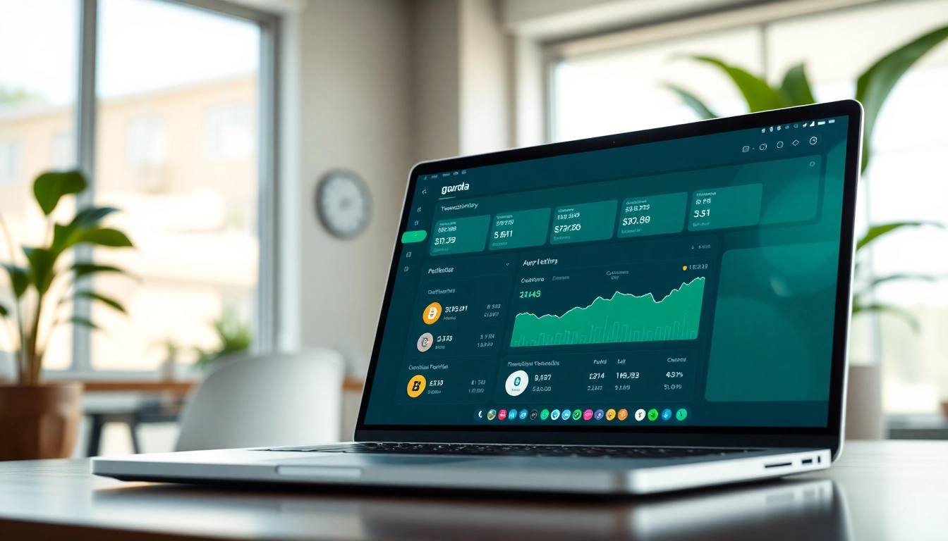 View the digital interface of gaurda wallet featuring secure transactions in a modern workspace.