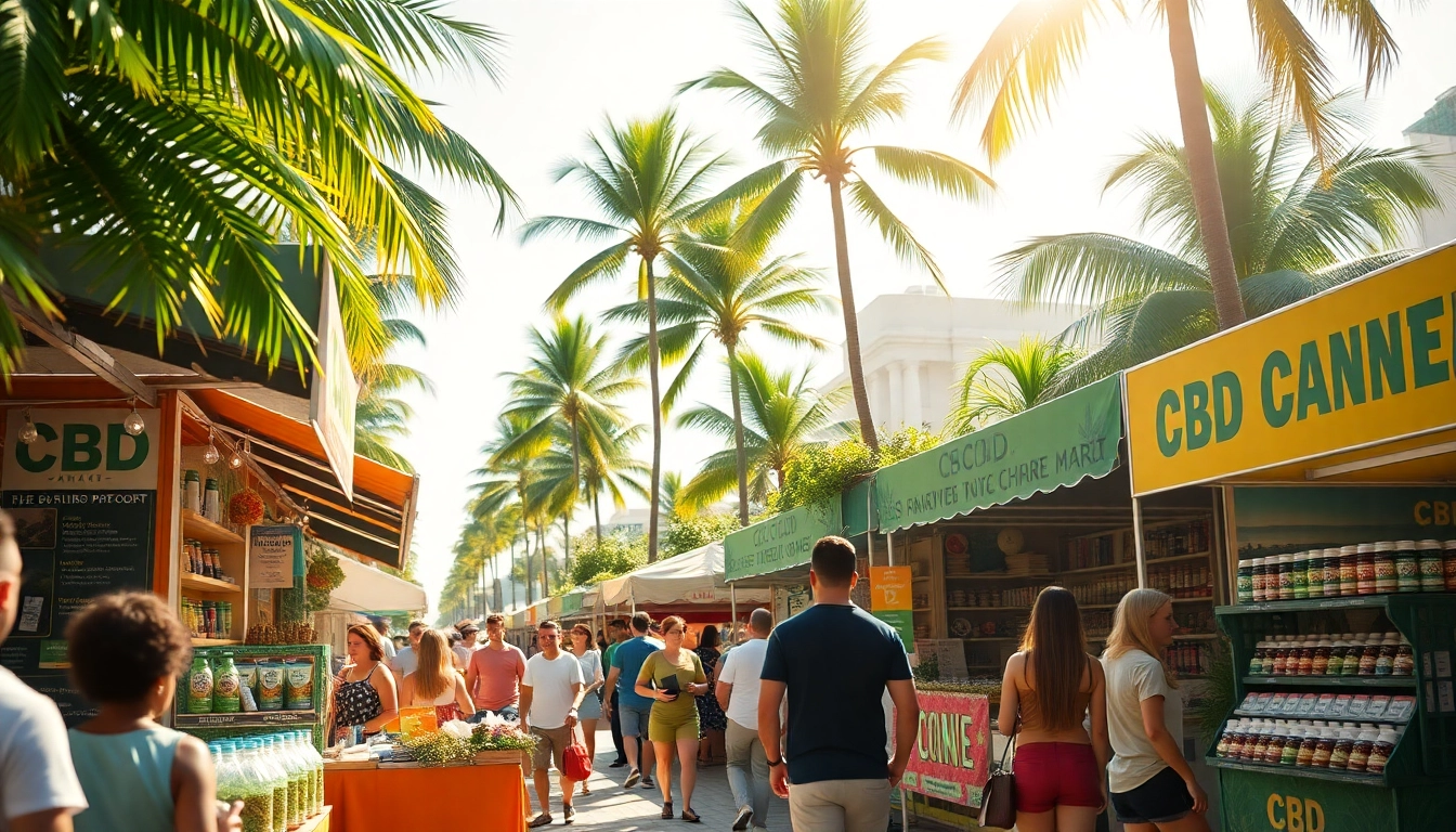 Explore cbd miami products at a lively street market in a vibrant setting.