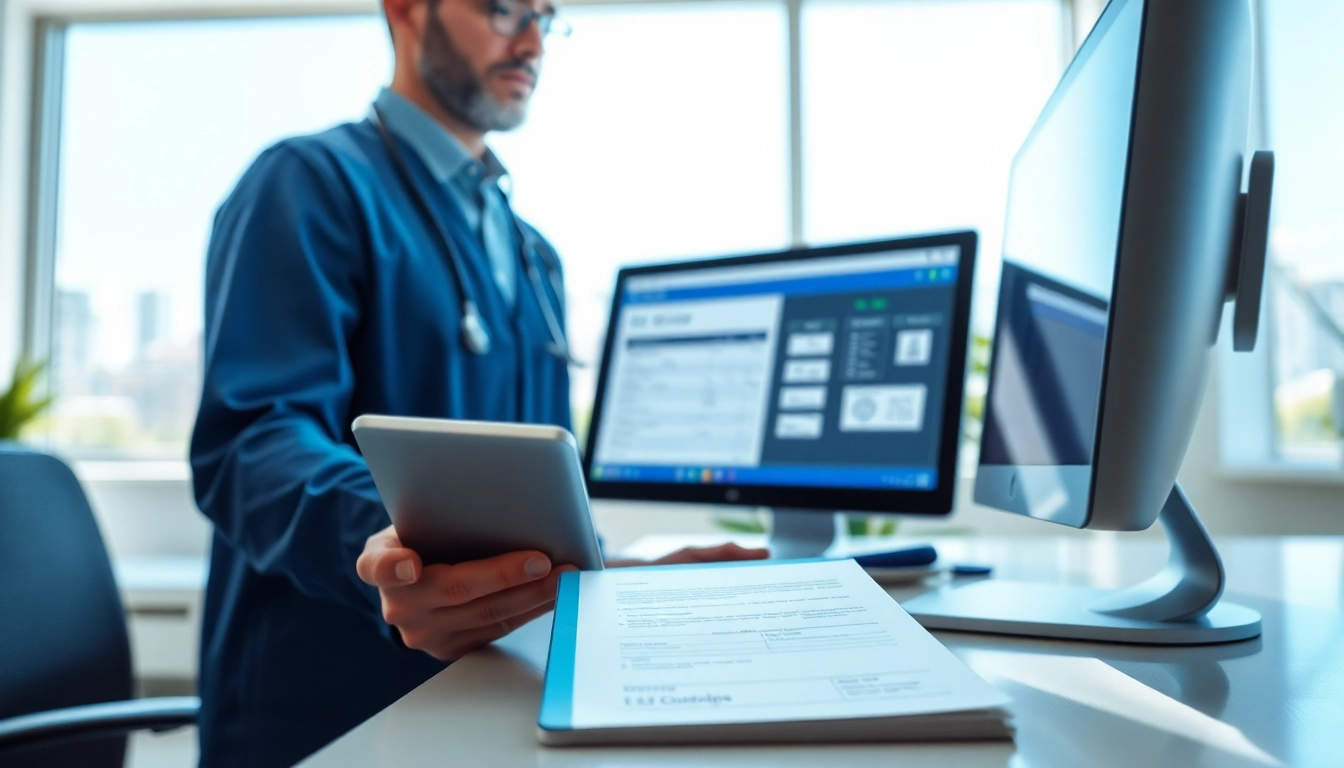 Showcasing the benefits of electronic prescribing through a healthcare provider at work in a modern clinic.