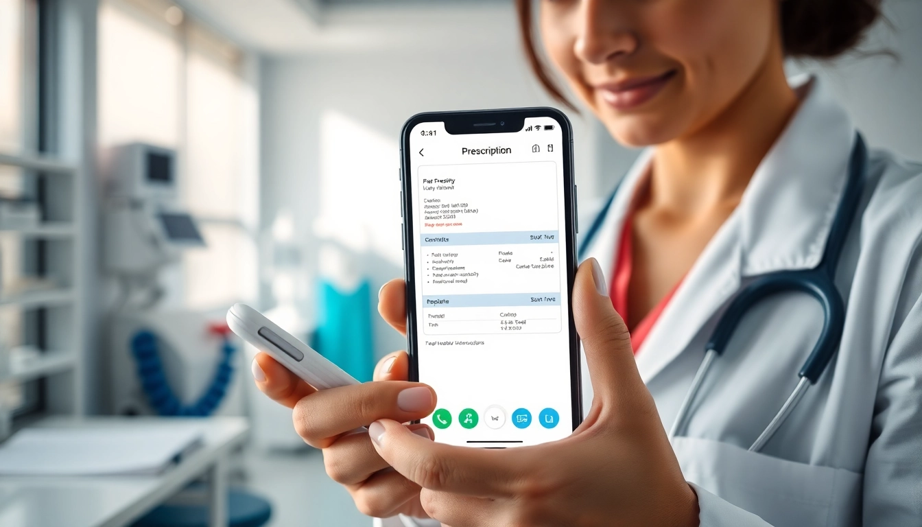 Practitioner utilizing eprescription apps for ios on mobile device in a clinical setting.